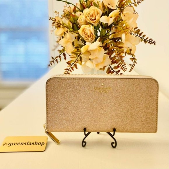 Kate spade shimmy glitter large continental wallet rose gold  new - Picture 2 of 5